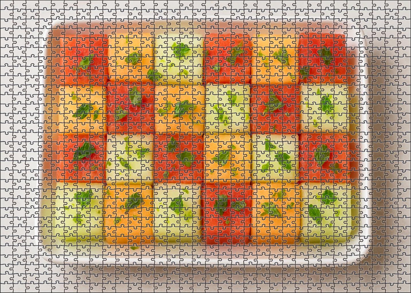 Melon Mosaic Cubed Sweetness With Herb Accents 20 Piece Puzzle