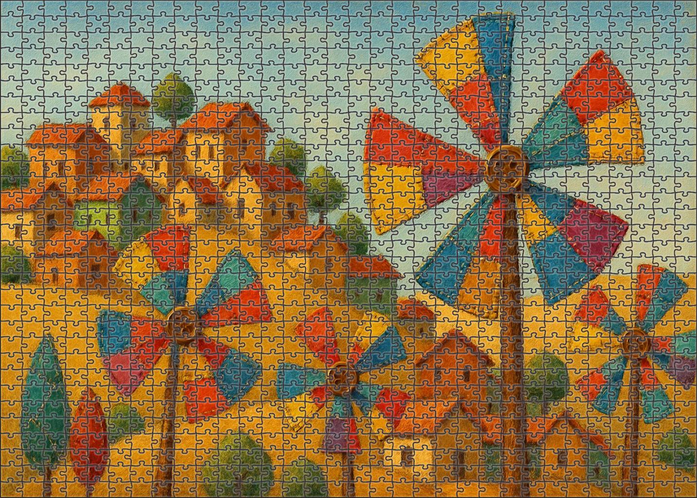 Patchwork Windmill Village Large Format Puzzle