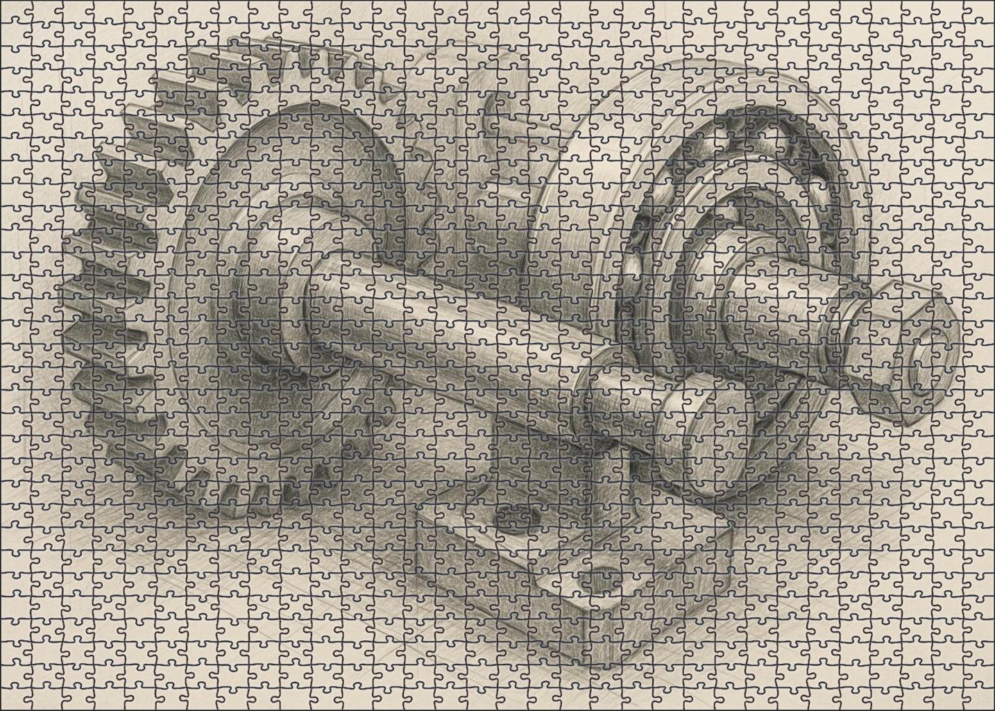 Historic Mechanical Device Sketch Precise Technical Pencil Rendering Family Puzzles
