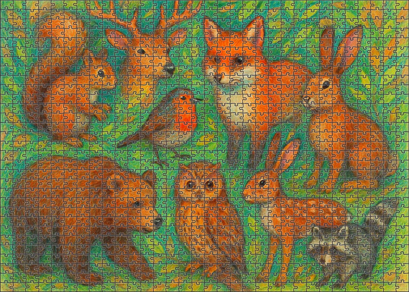Whimsical Forest Creatures Colored Pencil Character Studies Premium Puzzle Pieces