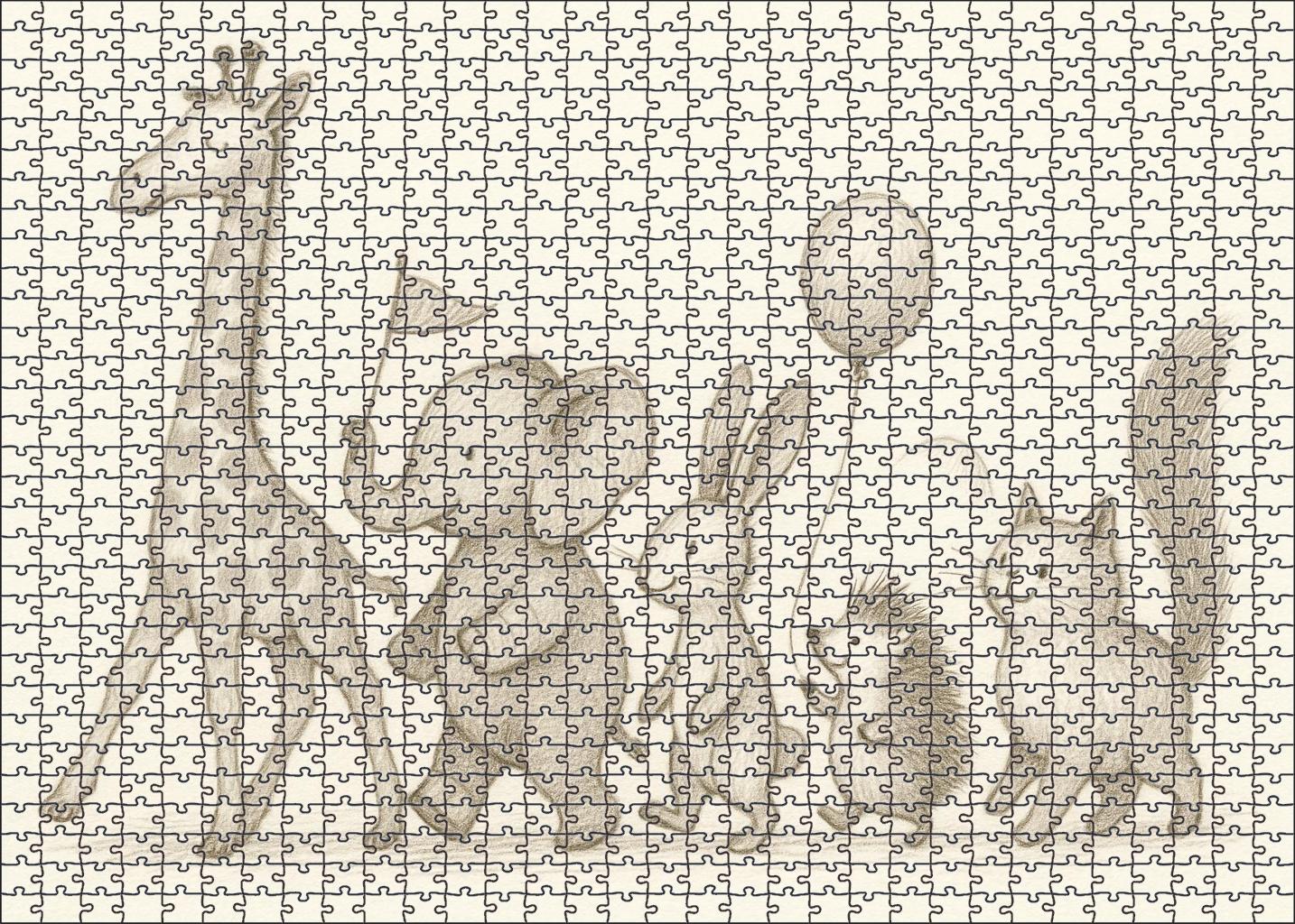 Whimsical Animal Parade Soft Pencil Sketches With Delicate Hatching Large Format Puzzle