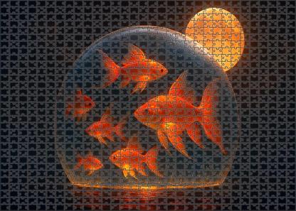 Harvest Moon Aquarium Giant Fishes Swimming Through Amber Night Puzzle Fun