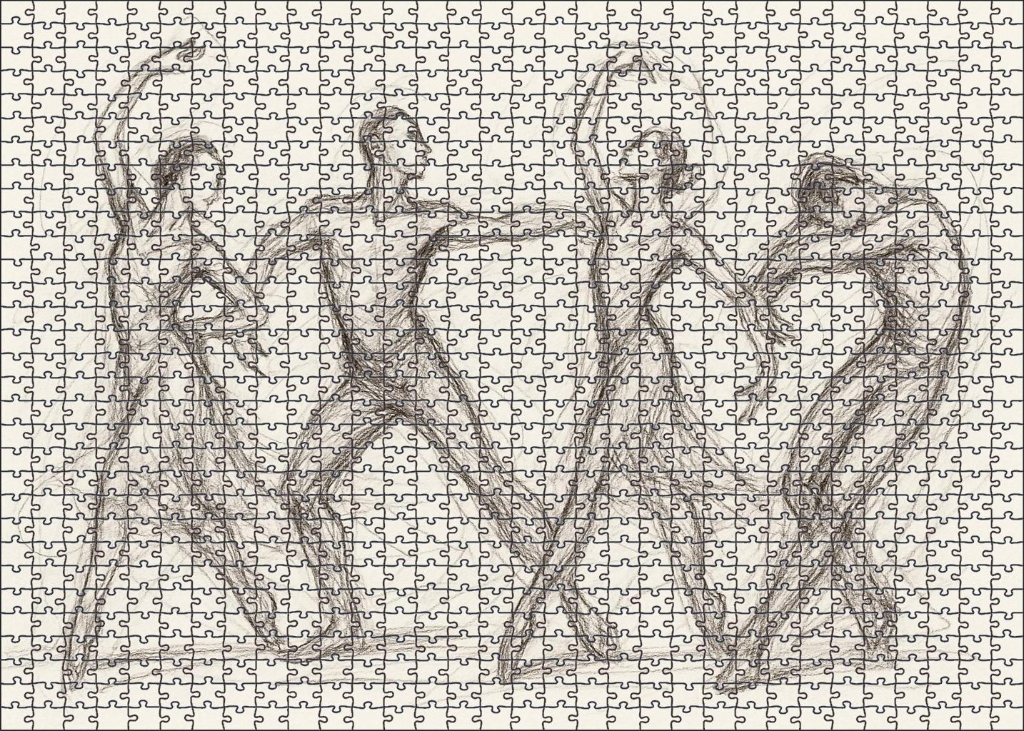 Expressive Human Figure Gesture Rapid Pencil Sketches Capturing Movement Large Format Puzzle
