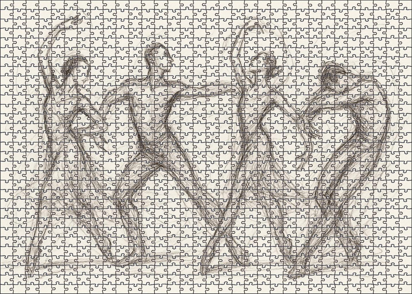 Expressive Human Figure Gesture Rapid Pencil Sketches Capturing Movement Large Format Puzzle