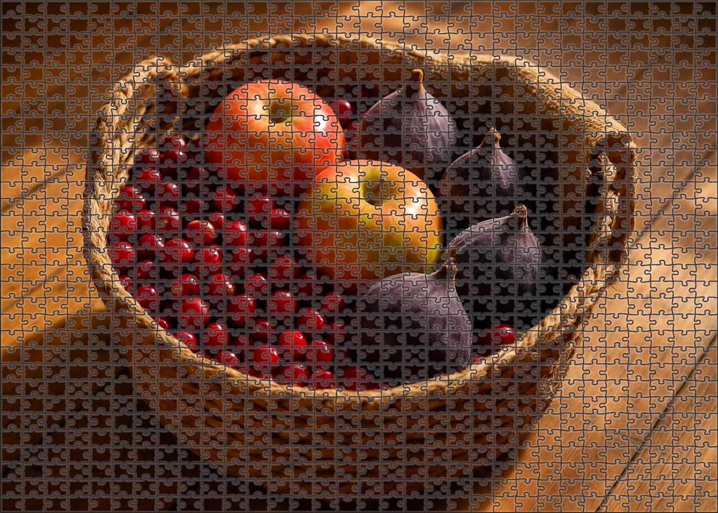 Autumn Basket Handpicked Cranberries Apples And Figs Large Format Puzzle