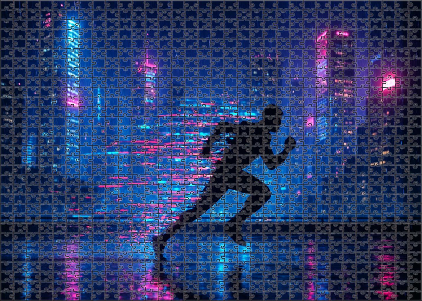 Synthwave Skyline Runner Neon Nights And Digital Dreams Premium Puzzle Pieces