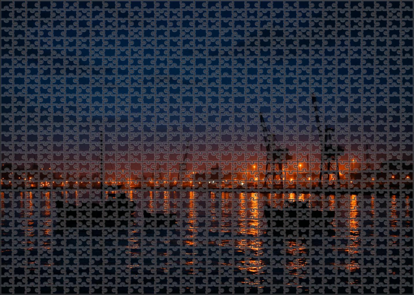Twilight Urban Harbor Premium Puzzle Pieces