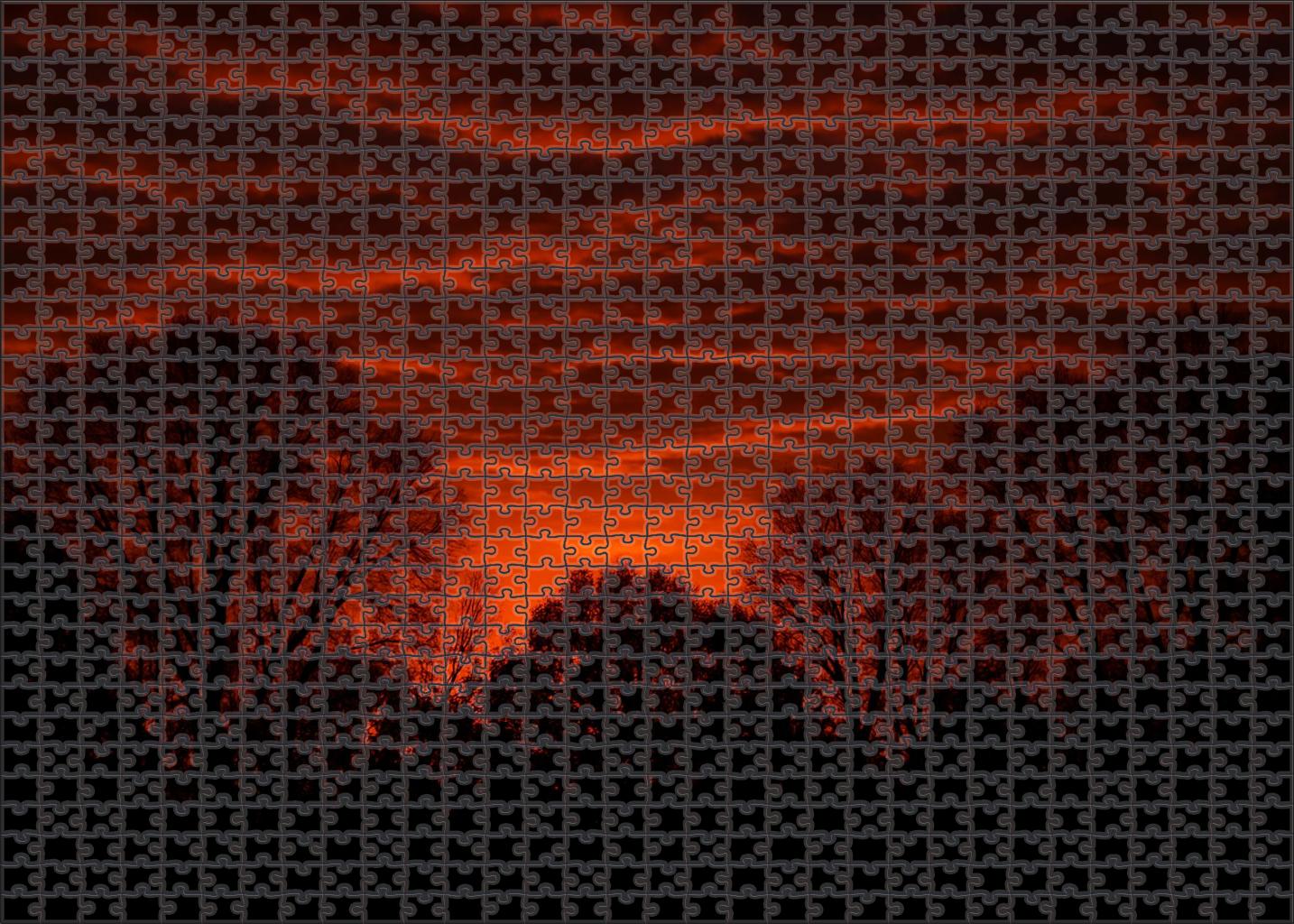 Copper Glow Amidst Silhouetted Trees Mini Puzzle