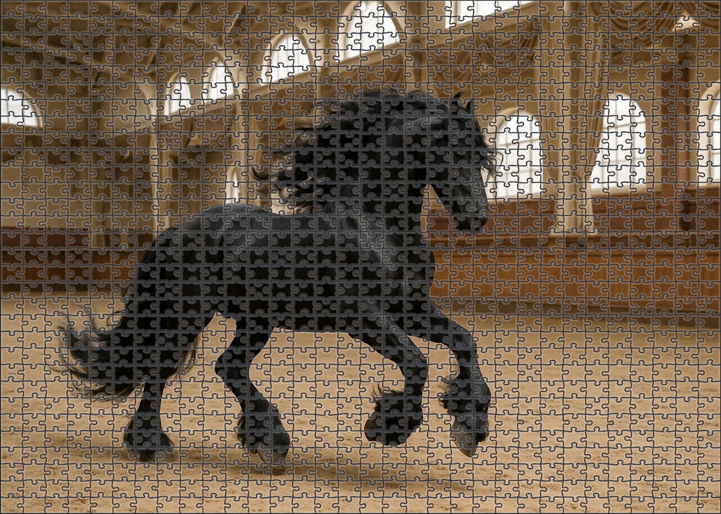 Ebony Breeze Friesian Majestic Black Stallion With Flowing Feathers Large Format Puzzle