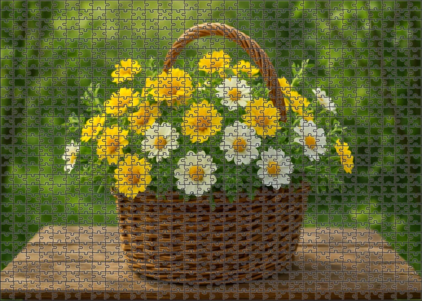 Springtime Vineyard Basket Bursting Clusters Of Yellow And White Blooms With Fresh Herb Sprigs Puzzle For Kids