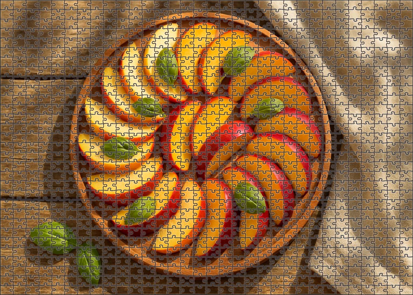 Sunset Orchard Palette Juicy Peaches And Nectarines With Basil Sprigs 20 Piece Puzzle