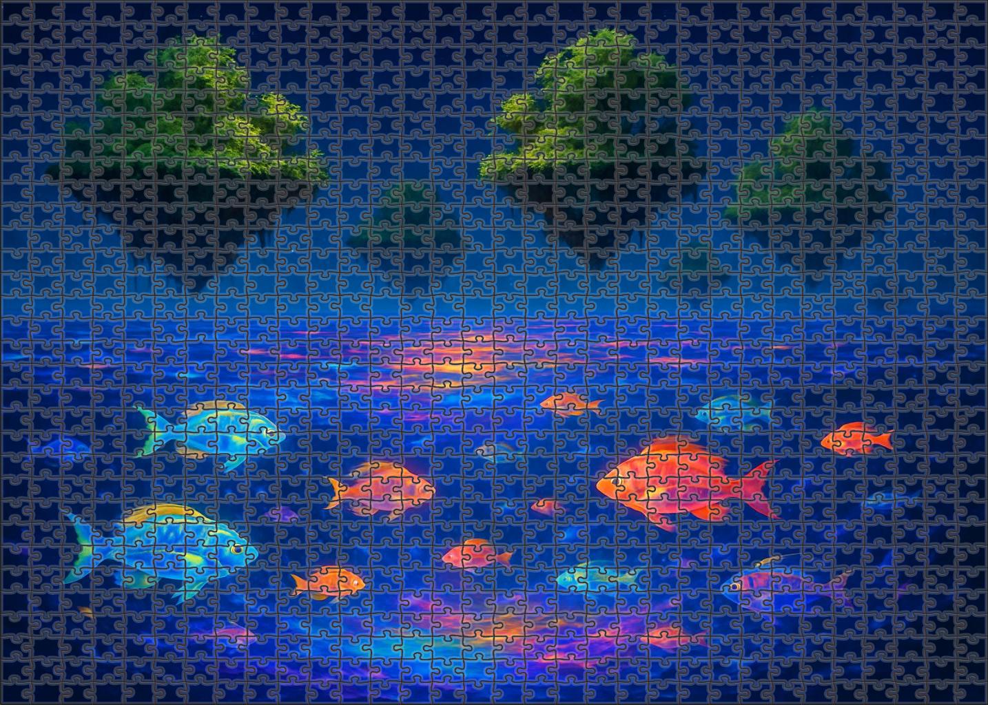 The Infinite Aquarium Endless Seas Of Luminescent Fishes And Floating Islands Unique Puzzle Design