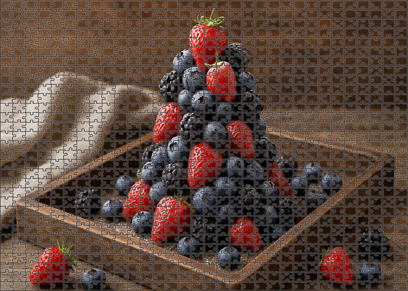 Berry Cascade A Layered Display Of Strawberries Blackberries And Blueberries Premium Puzzle Pieces