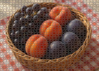 Orchard Harvest Rustic Basket Of Stone Fruits And Grapes Puzzle Challenge