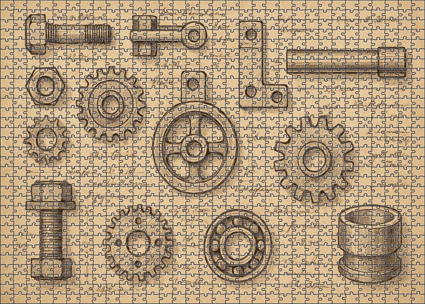 Forgotten Machinery Blueprint Meticulous Ink Line Work With Notations Large Format Puzzle