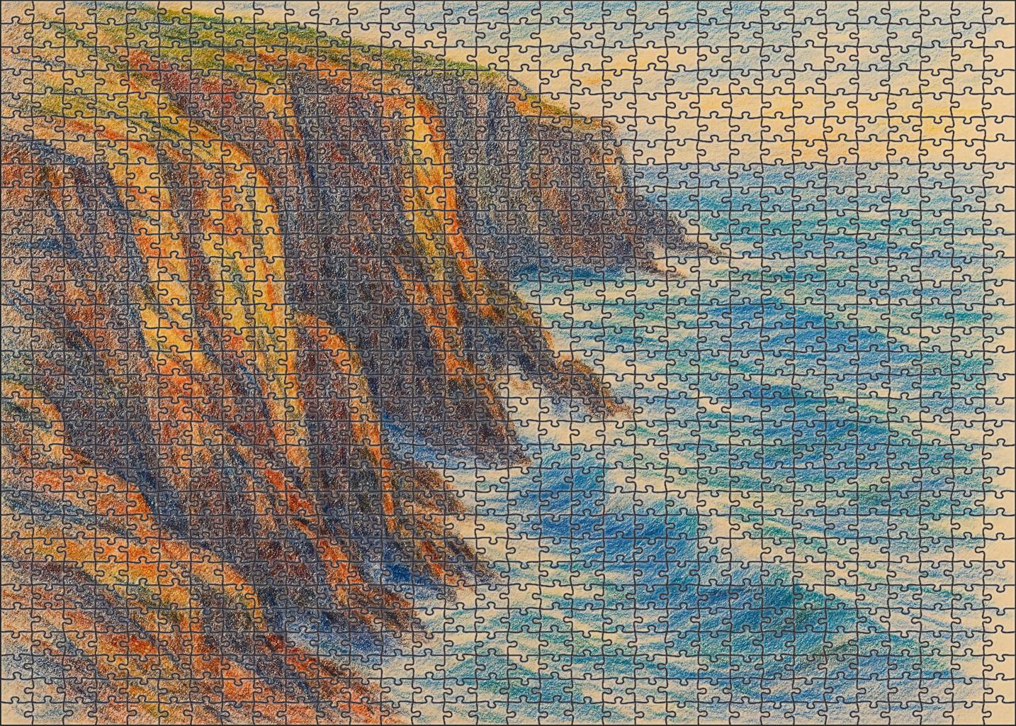 Seaside Cliff Study Watercolor Pencil Landscape With Layered Textural Effects Mini Puzzle