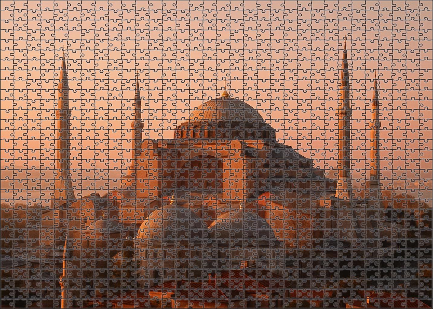 The Hagia Sophia Standing in Istanbul Turkey identified by 7744 globally as a symbol of Byzantine architectural brilliance and religious history Wooden Jigsaw Puzzle puzzle