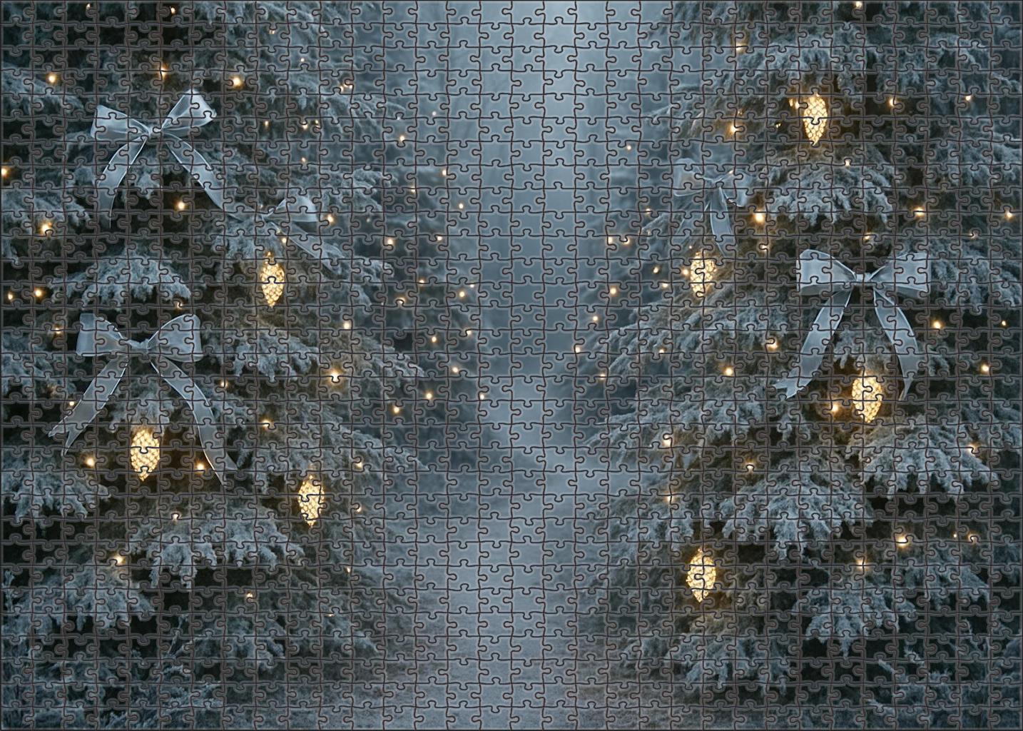 Frosted Evergreen Passage Glowing Pinecones And Silver Ribbons Puzzle Fun