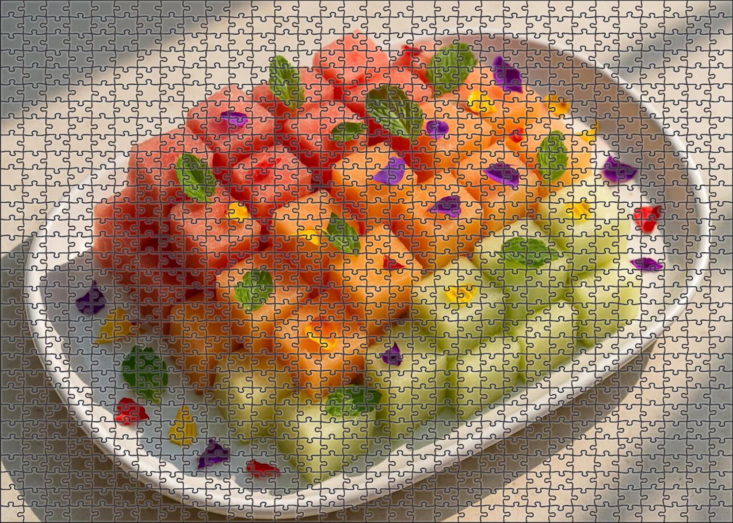 Melon Medley Watermelon Cantaloupe And Honeydew Cubes Large Format Puzzle