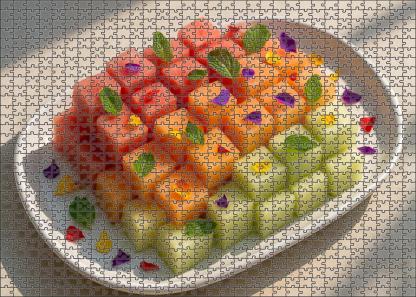 Melon Medley Watermelon Cantaloupe And Honeydew Cubes Large Format Puzzle