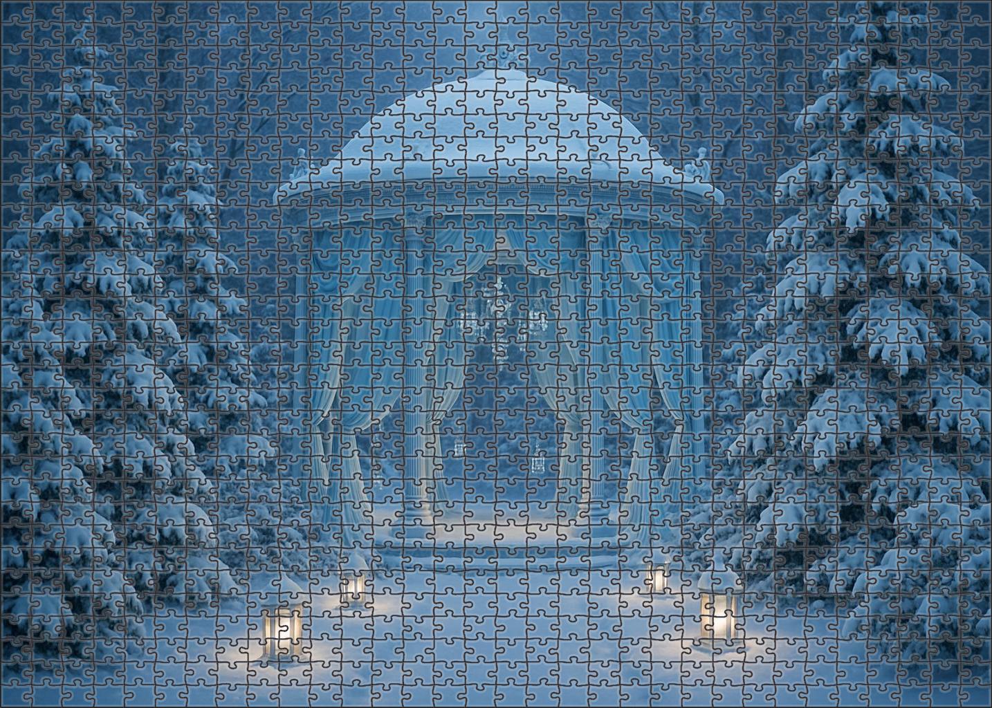 Crystal Frost Pavilion Icy Blue Elegance In A Winter Garden 20 Piece Puzzle