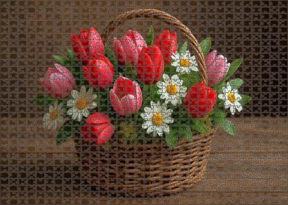 Springtime Harvest Basket Vibrant Mix Of Tulip-like And Daisy-style Blooms 50 Piece Puzzle