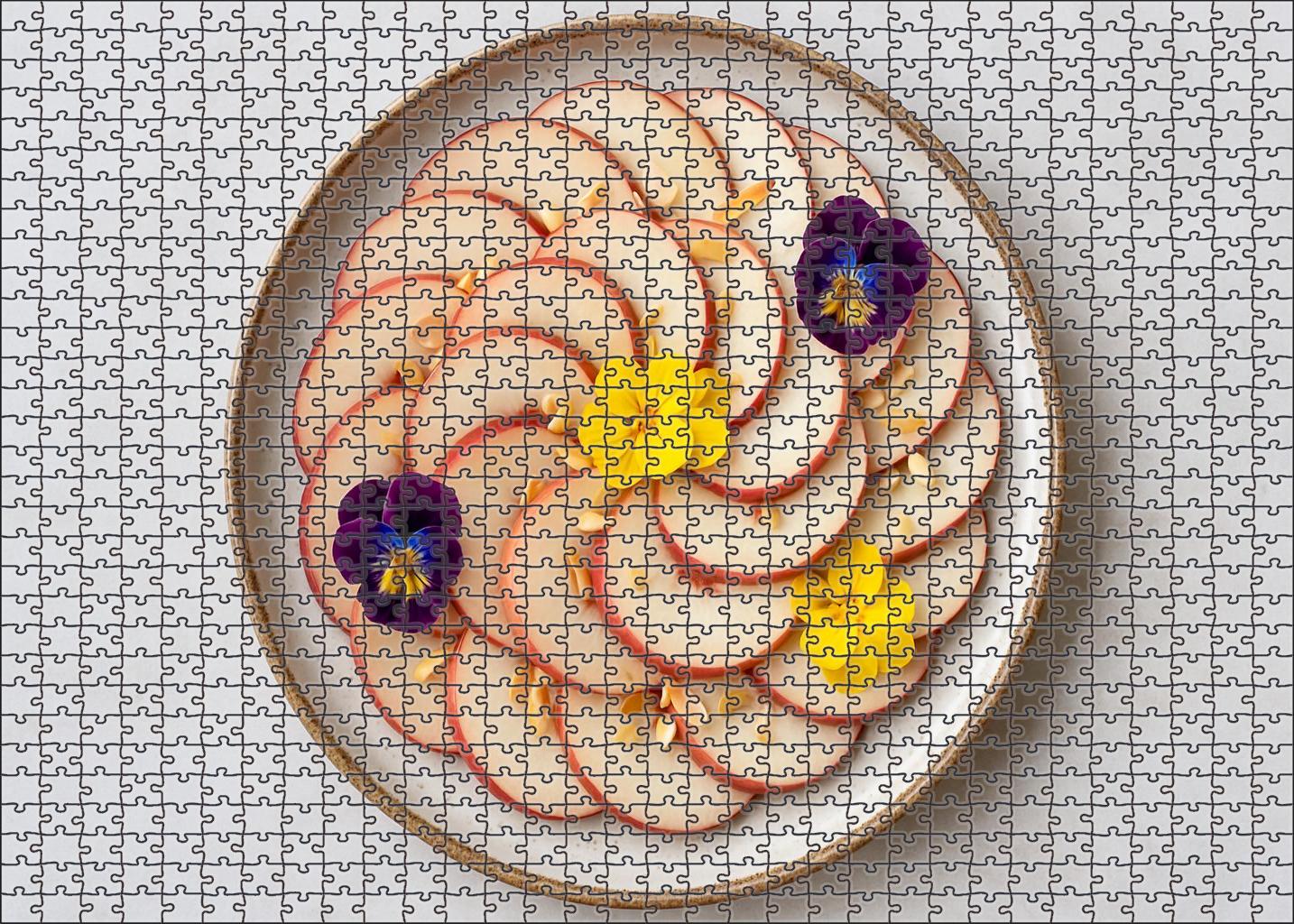 Peach Blossom Elegance Sliced White Peaches With Edible Flowers And Almonds 20 Piece Puzzle