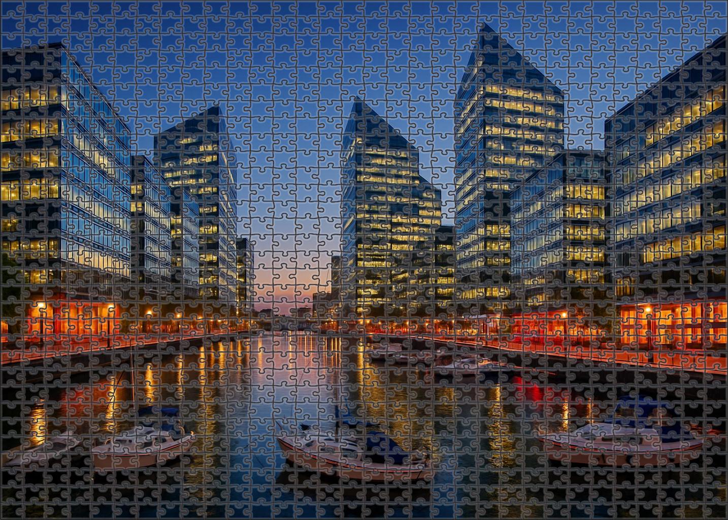Melbourne Docklands Skyline Emerging Urban Waterfront With Contemporary Silhouettes Wooden Jigsaw Puzzle puzzle