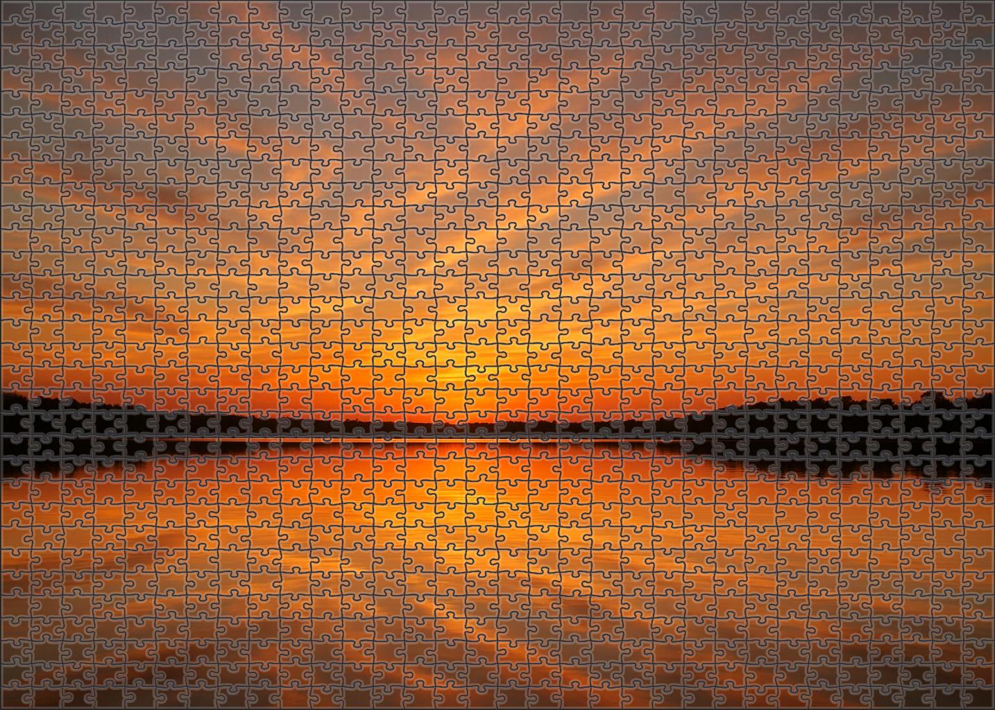 Tangerine Glow Horizon Citrus Hues Over Still Waters Puzzle For Kids