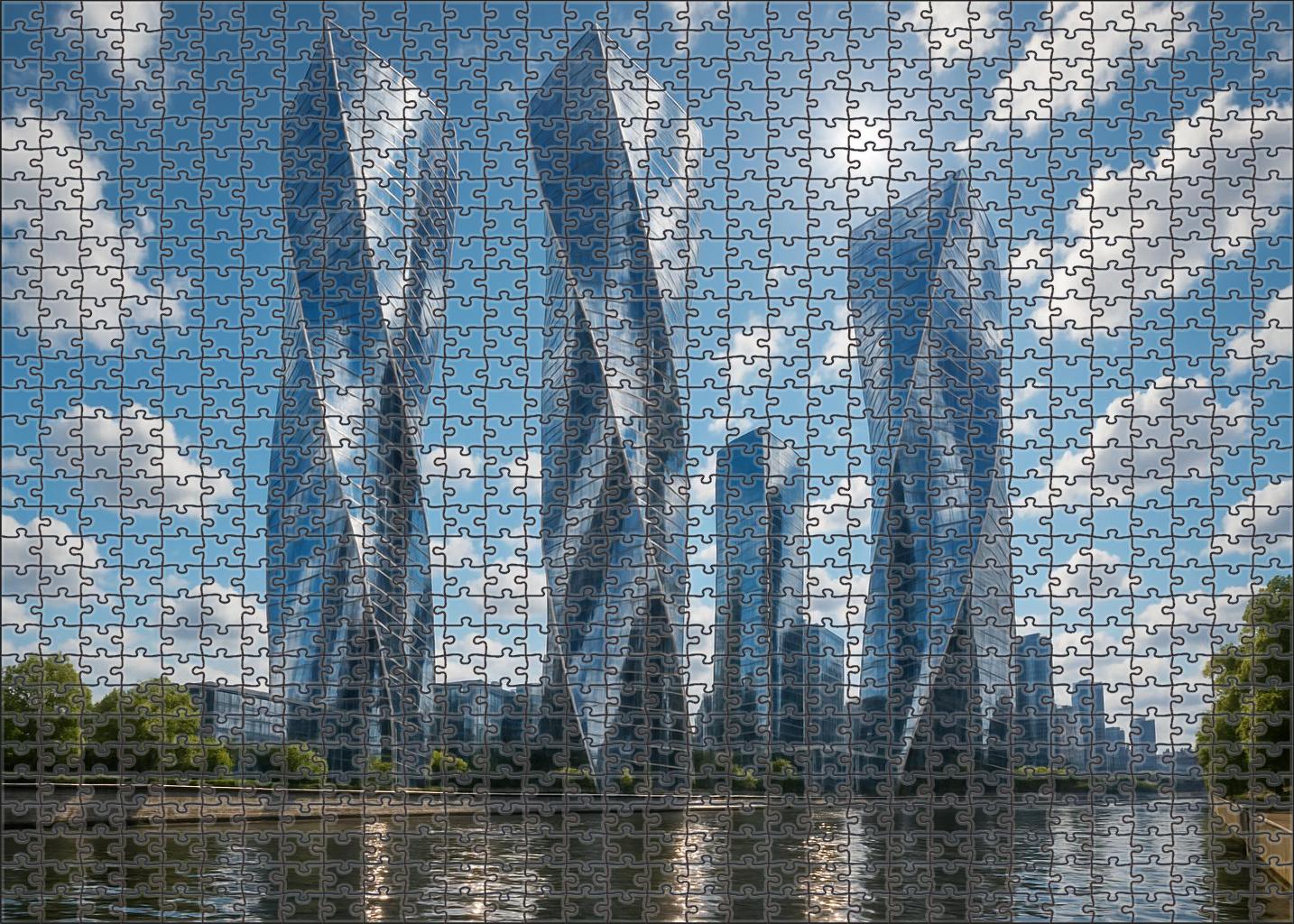 Lujiazui Skyline Futuristic Riverbank With Shanghai Tower And Twisting Skyscrapers Puzzle For Adults