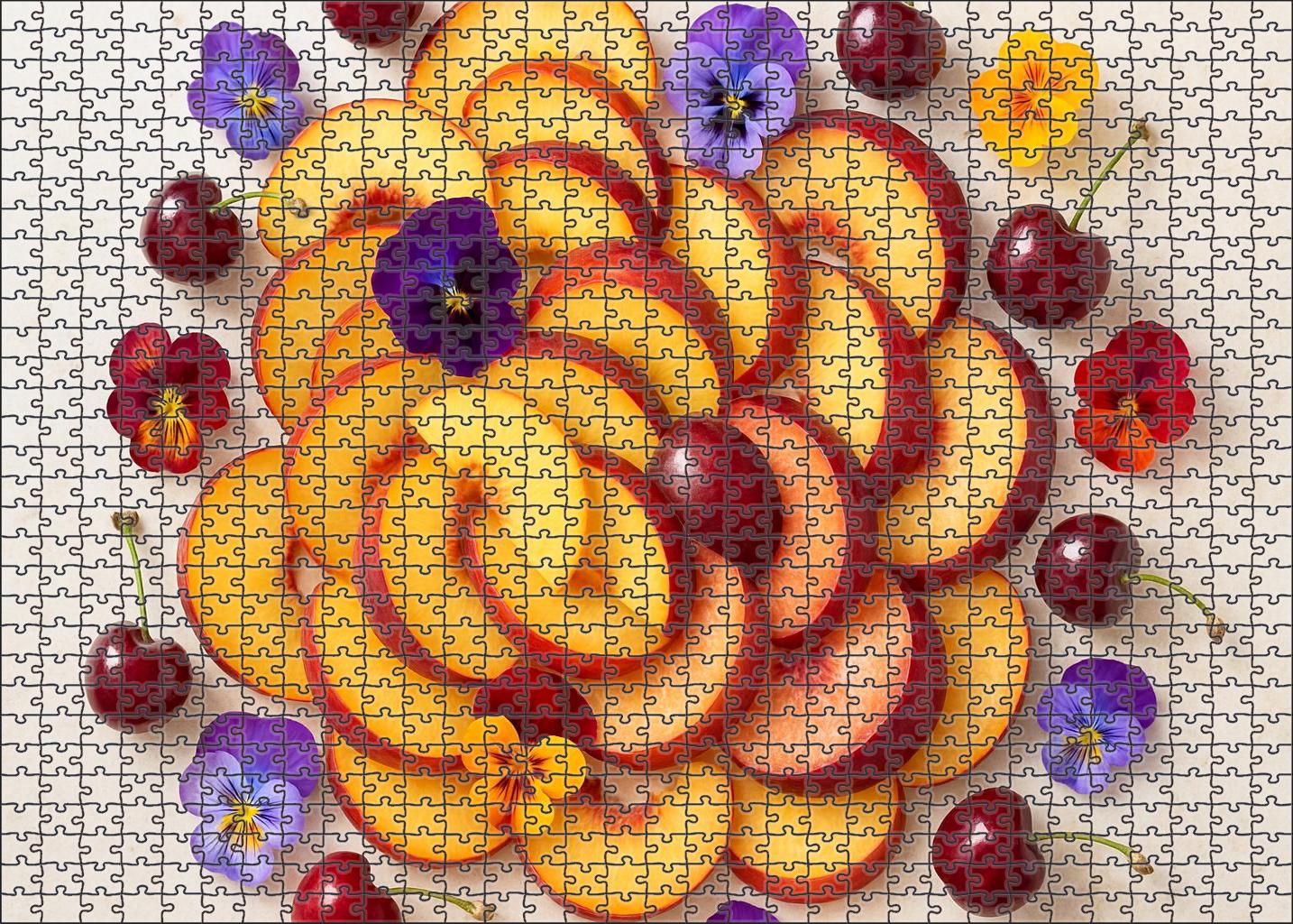 Stone Fruit Harmony Sliced Peaches Nectarines And Cherries With Edible Flower Accents 1000 Piece Puzzle