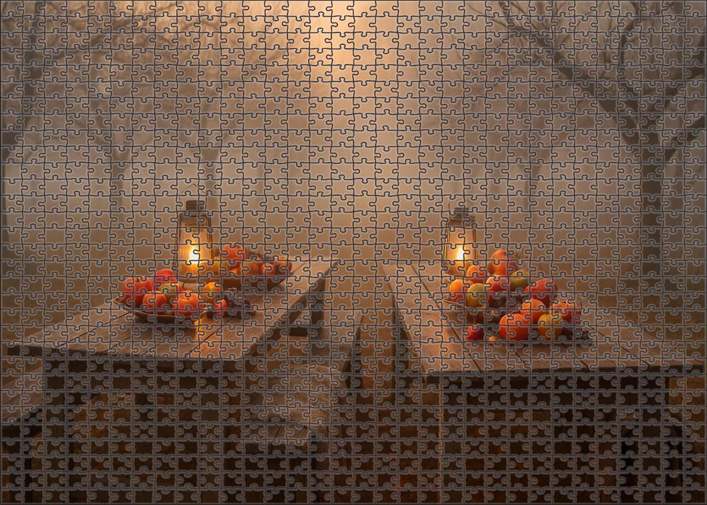 Misty Autumn Orchard Crisp Air And Lantern-lit Harvest Tables 20 Piece Puzzle