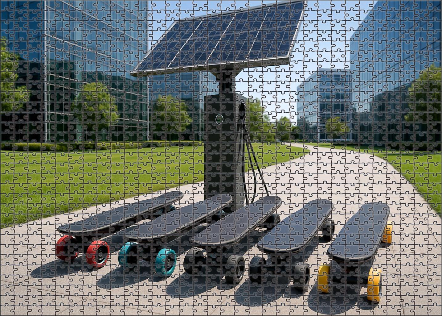 Solar-assisted Electric Skateboard Shuttle Premium Puzzle Pieces