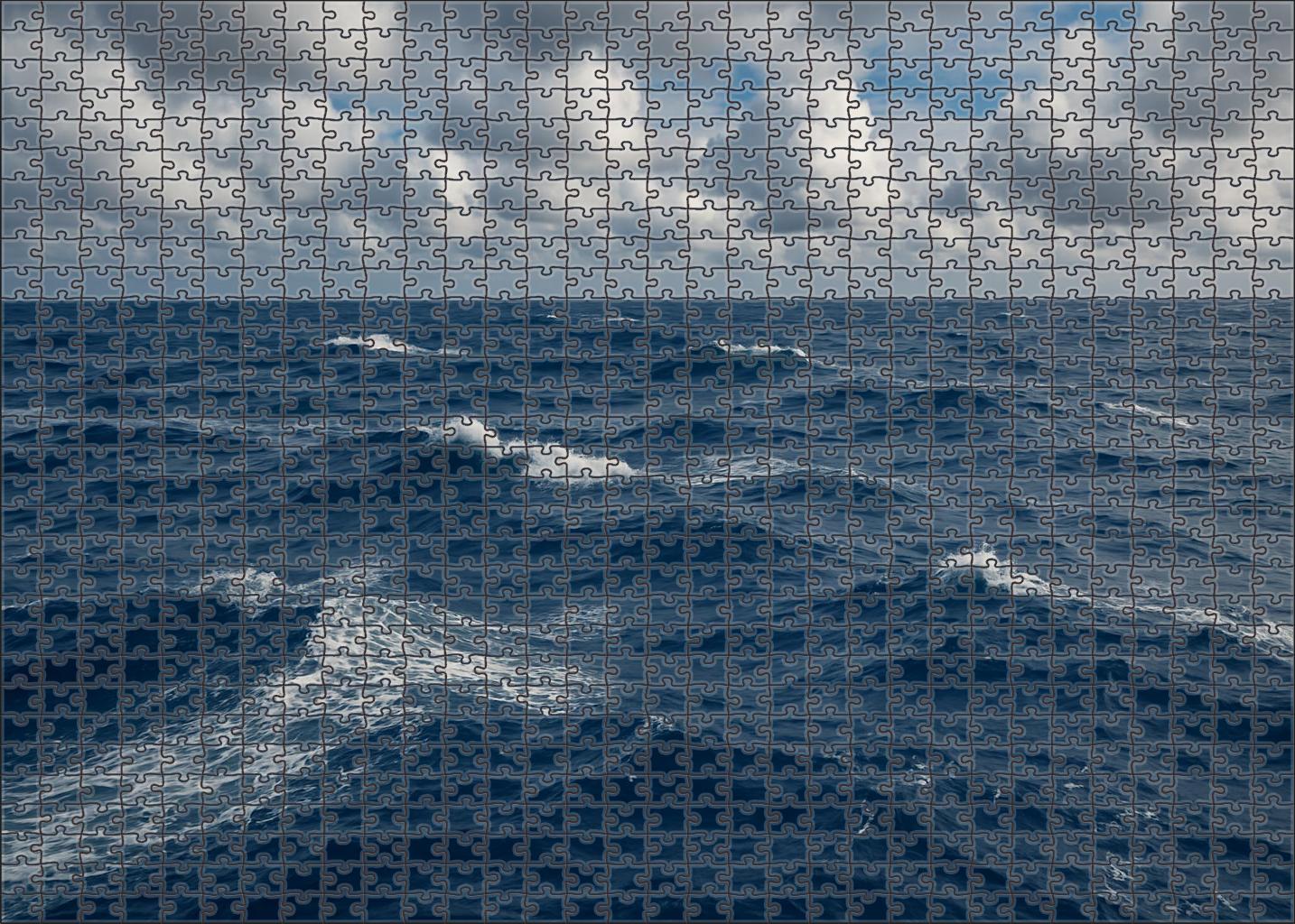 Wind-swept Surface Swell Rolling Blue Waves Under Dynamic Skies Premium Puzzle Pieces