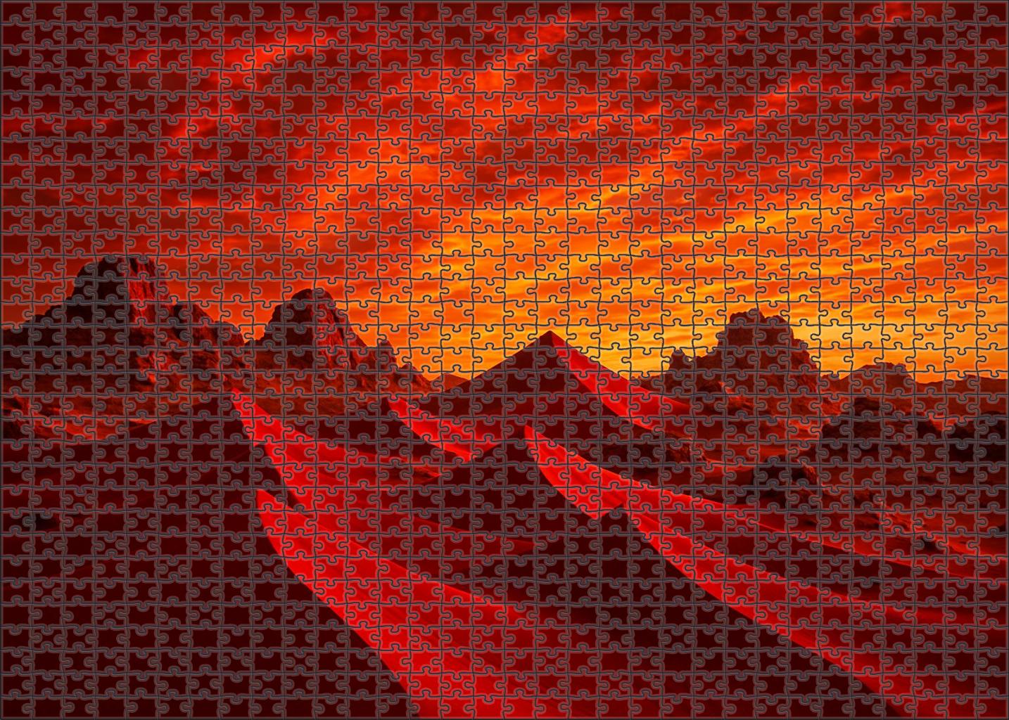 Crimson Crest Plateau Rugged Red Sands Beneath Fiery Skies Premium Puzzle Pieces