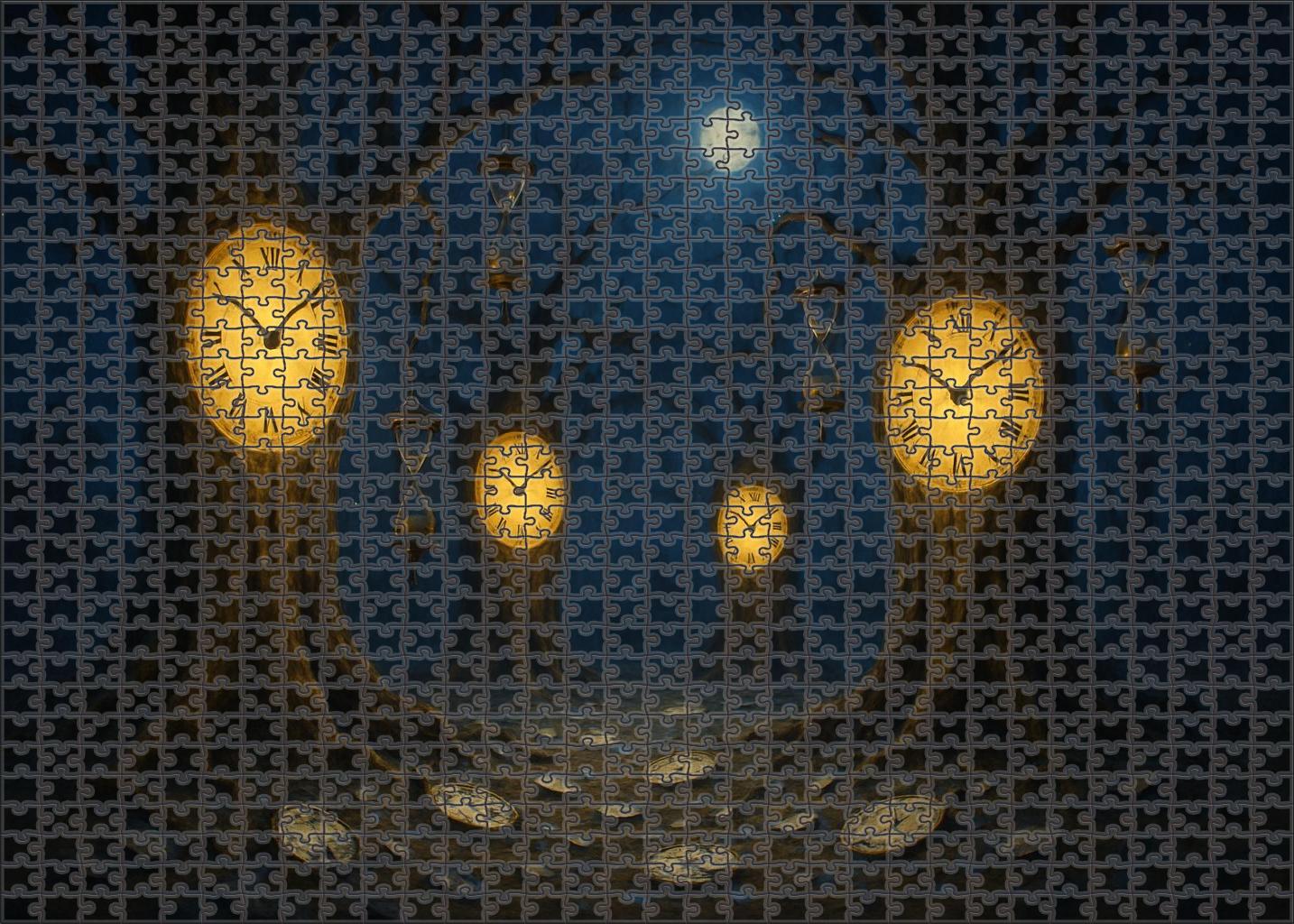 Fractured Timepiece Forest Trees With Clock Faces And Twisting Branches Custom Jigsaw Puzzle