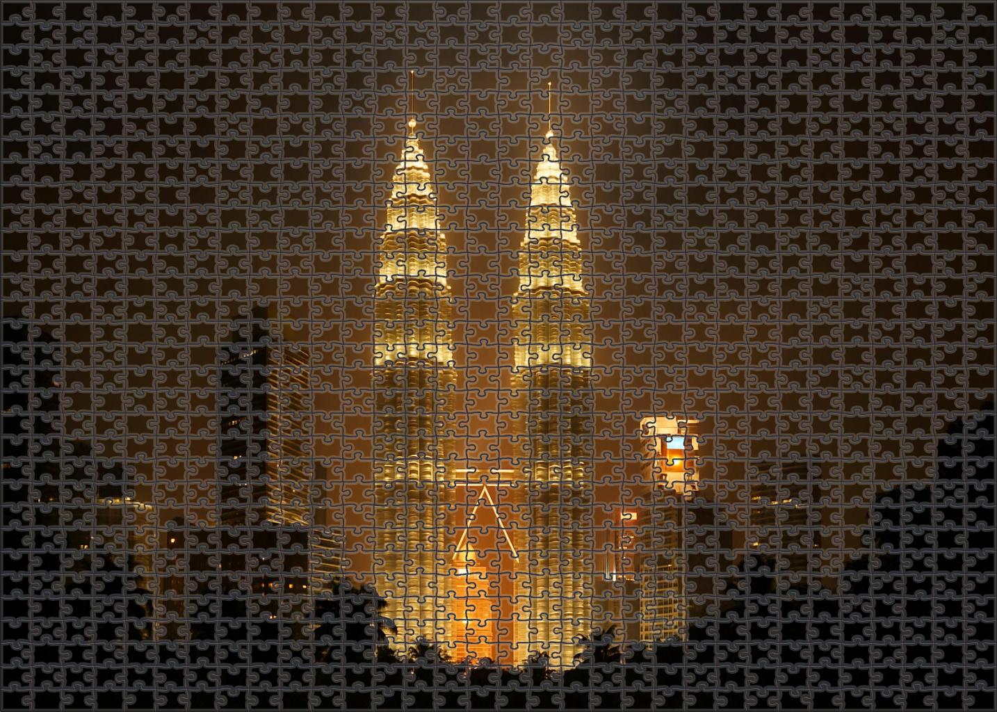 Kuala Lumpur City Centre Skyline The Twin Petronas Towers Dominating A Tropical Urban Setting Puzzle Challenge