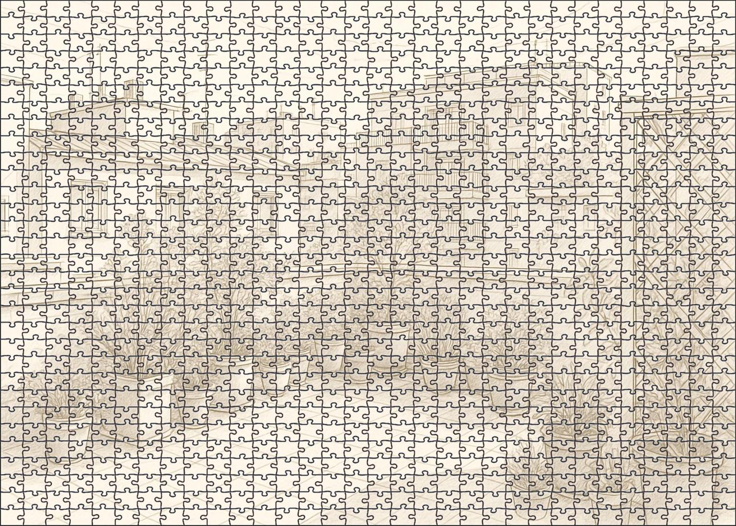 Urban Rooftop Garden Sketch Delicate Ink Lines And Subtle Wash Large Format Puzzle