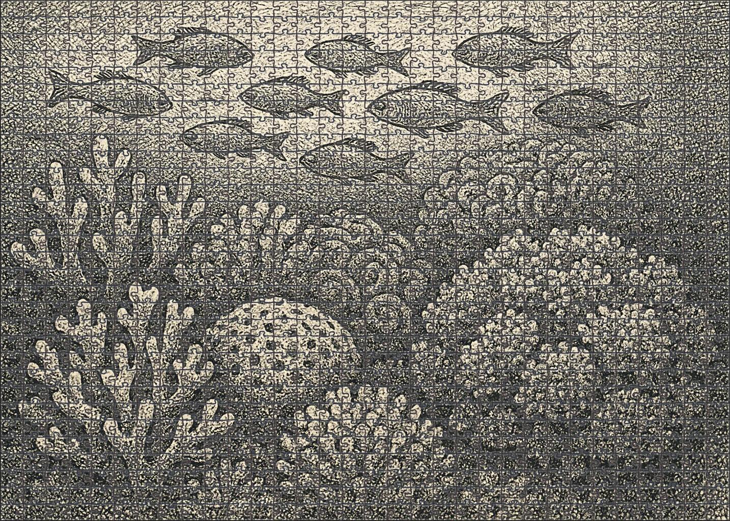 Intricate Marine Life Study Detailed Pen And Ink Rendering Of Coral And Fish Large Format Puzzle