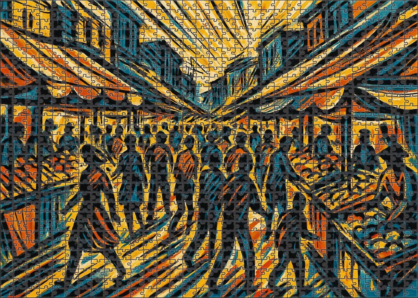 Dynamic Market Street Scene Expressive Ink Sketch With Bold Contours Large Format Puzzle