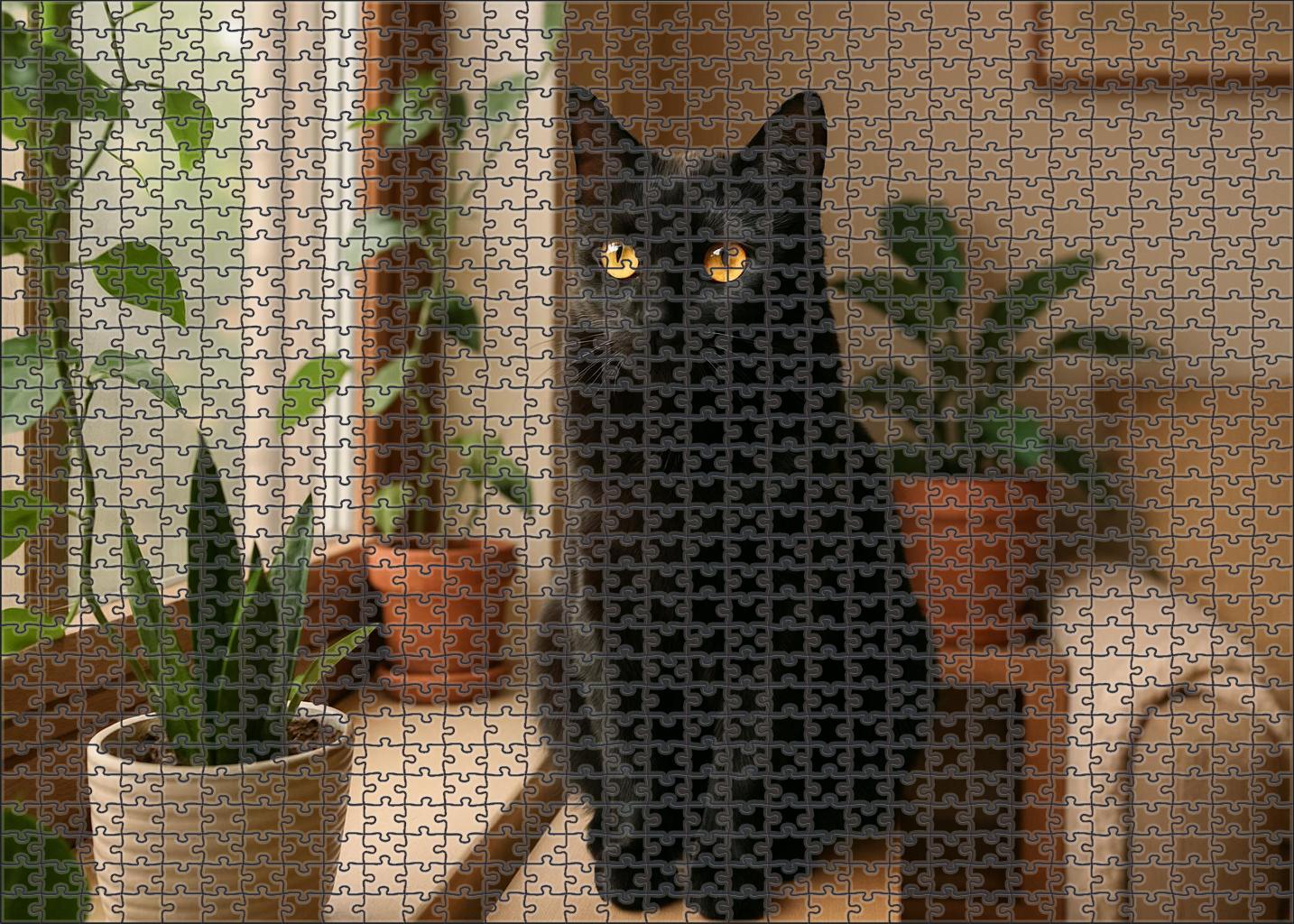 Velvet Nocturne Luxurious Black Shorthair With Playful Grace 200 Piece Puzzle