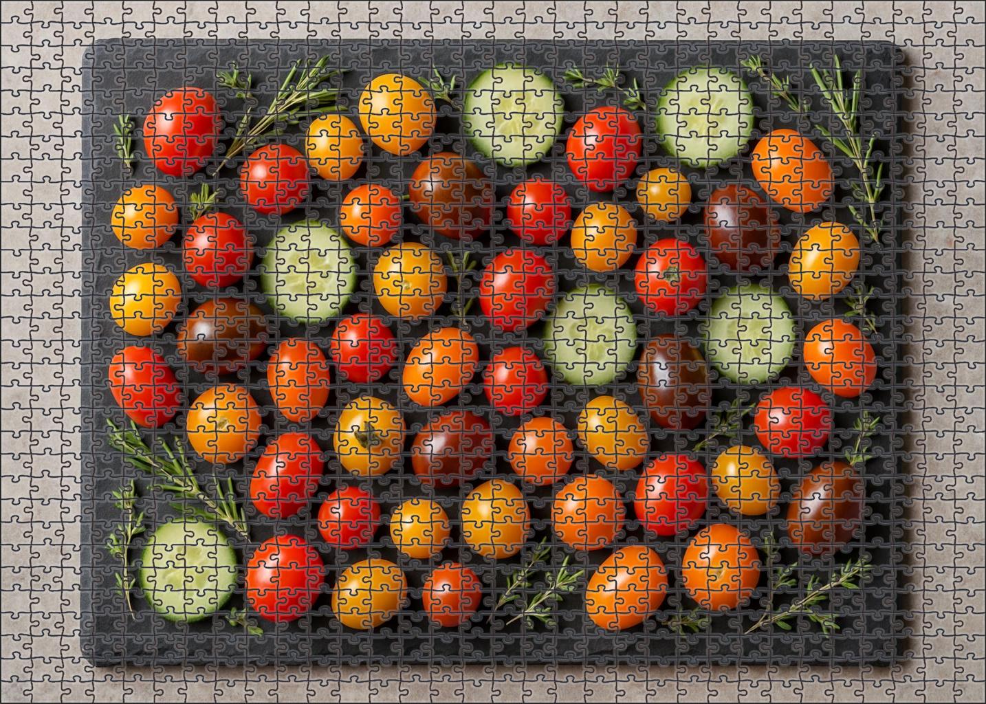 Garden Patch Medley Heirloom Cherry Tomatoes And Sliced Cucumbers With Herbs 20 Piece Puzzle