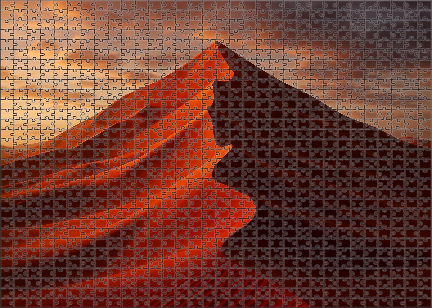 Crimson Crest Ridge Fiery Sands Basking In Sunset's Embrace Premium Puzzle Pieces