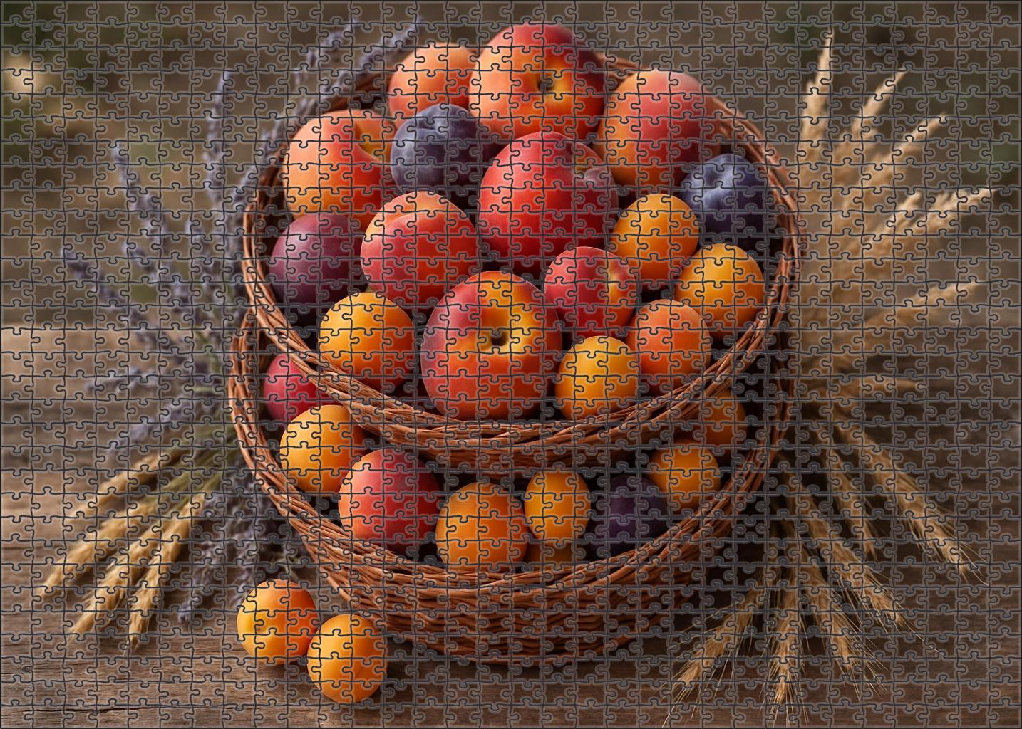 Orchard Elegance Mixed Stone Fruits Nestled In Rustic Wicker Baskets Premium Puzzle Pieces