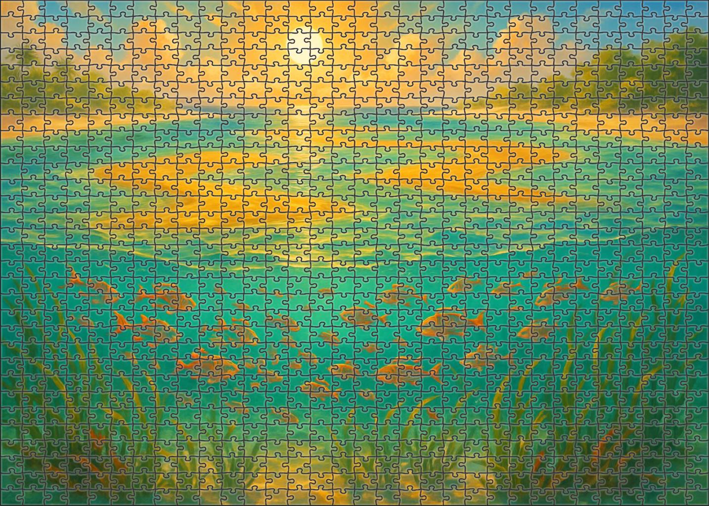 Golden Mirage Shallows Glimmering Sandbars Beneath Sunlit Skies 300 Piece Puzzle