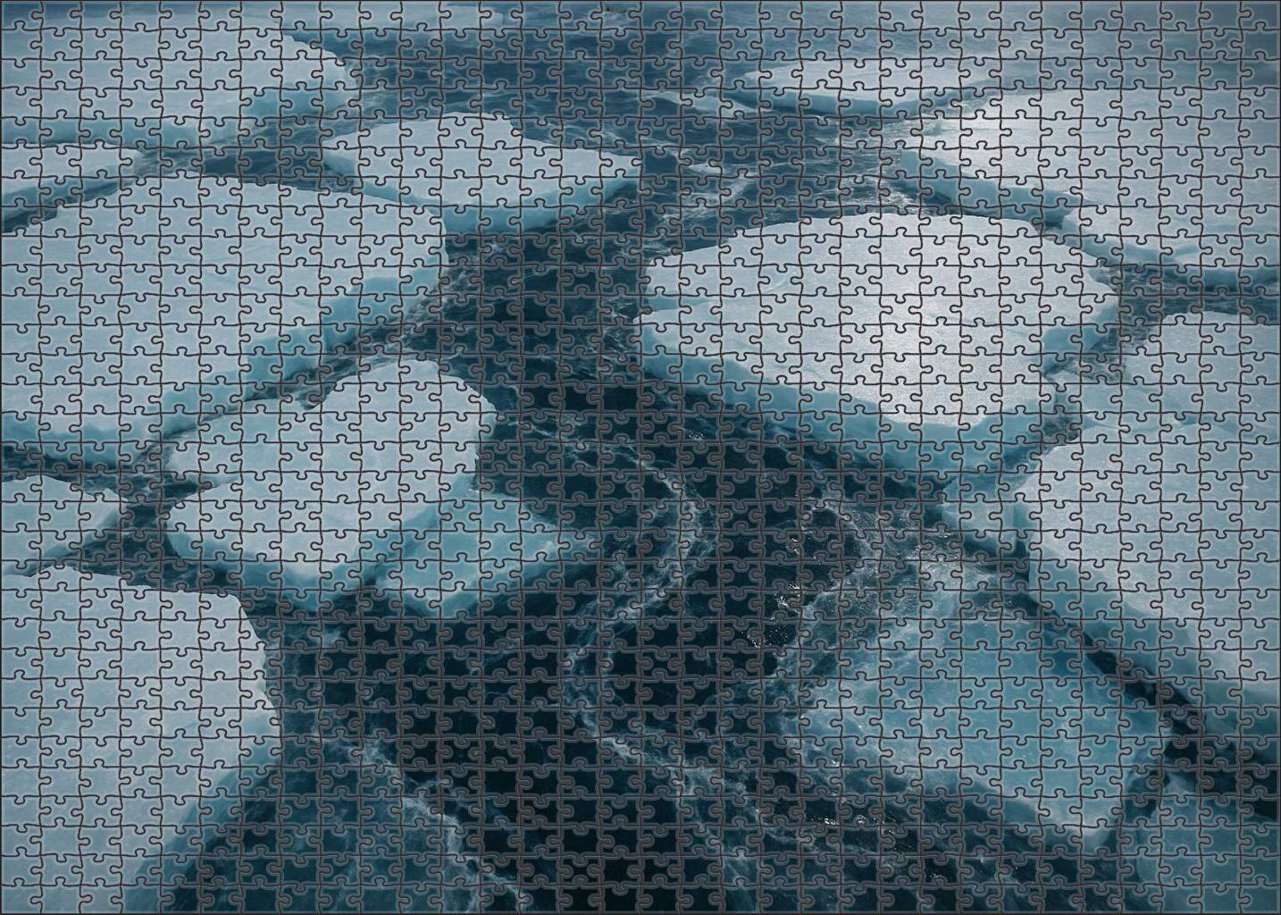 Frosty Ice Shelf Edge Cracking Ice Floes Meet Icy Ocean Depths 200 Piece Puzzle