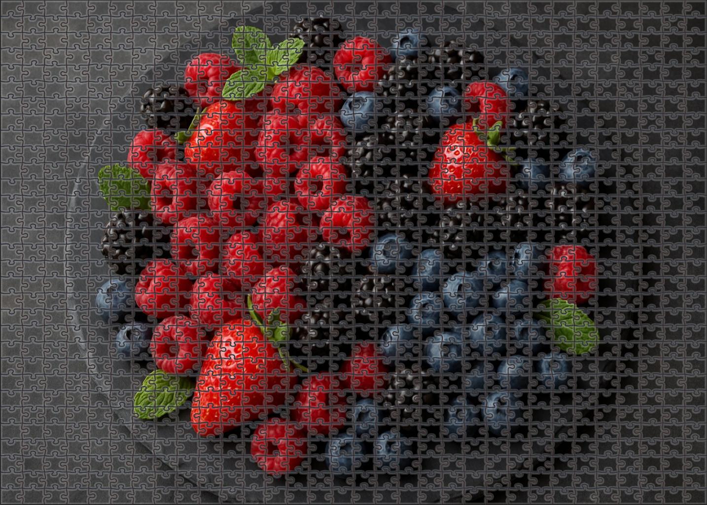 Vibrant Berry Cascade Mixed Red And Blue Berries Over A Slate Platter 20 Piece Puzzle