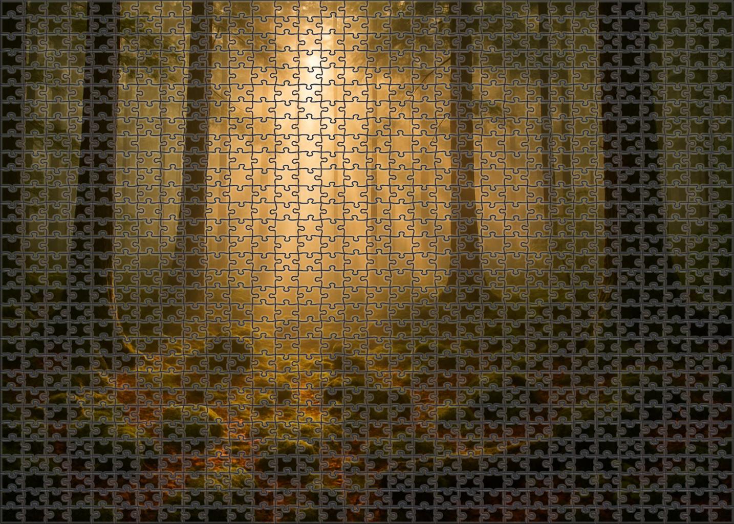 Sunlit Foggy Woodland Clearing 500 Piece Puzzle