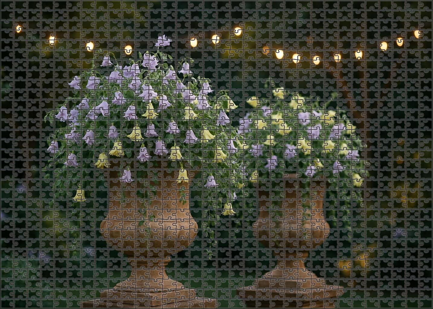 Twilight Garden Glow Lavender And Soft Yellow Blooms In Rustic Urns 50 Piece Puzzle