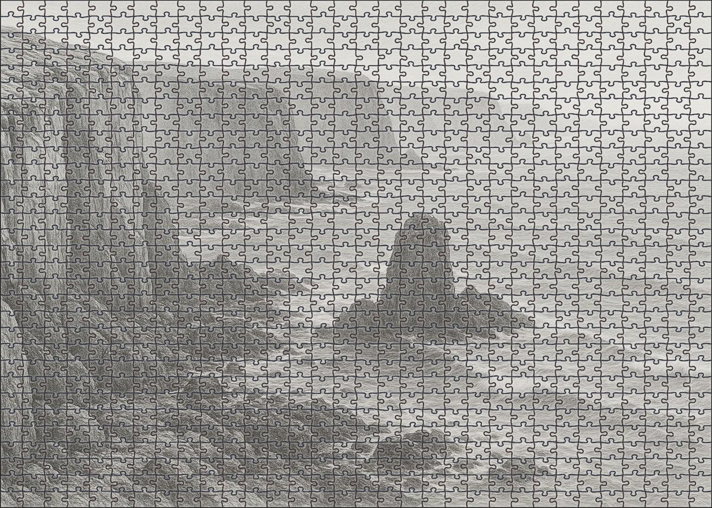 Seaside Cliffs Panorama Soft Pencil Rendering With Atmospheric Depth And Textured Surfaces 1000 Piece Puzzle